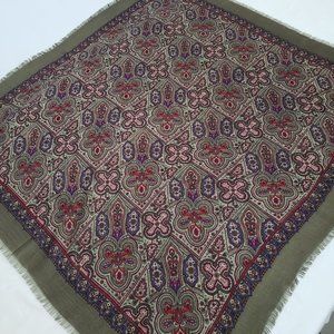 Vintage Van Horn Ornate Paisley Scarf-100% Wool Challis-34x34-Deep Jewel Tones